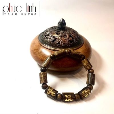 Phuc Linh Vietnam Grey Pillar Bracelet Carved 18K Golden Phuc-Loc-Tho