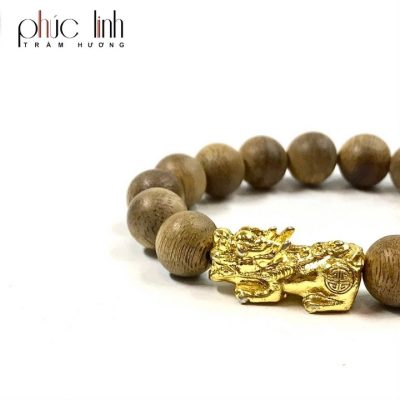 Phuc Linh Toc Grey 10Mm Bracelet Mix Kim Ma Golden Pixiu Charm