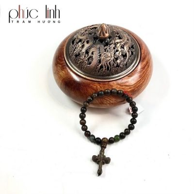 Phuc Linh Agarwood Chips Bracelet 6Mm Mix Agarwood Crucifix Charm