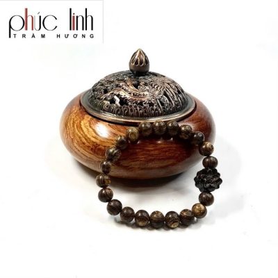 Phuc Linh Agarwood Chips Bracelet 8Mm Mix Lotus Charm