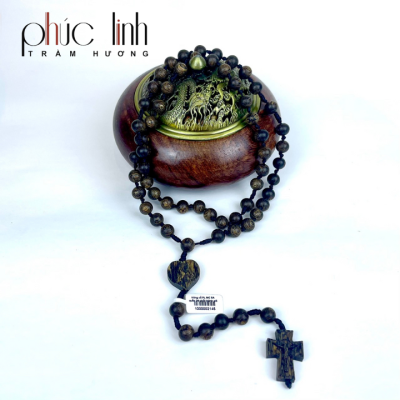 Phuc Linh Agarwood Rosary Necklace 8Mm Mix Crucifix Charm