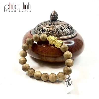 Phuc Linh Toc Grey 10Mm Bracelet Mix Kim Ma Golden Pixiu Charm