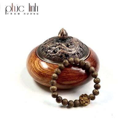 Phuc Linh Toc Grey 8Mm Bracelet Mix Agarwood Apricot Charm