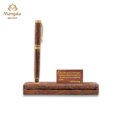 Premium Mangala Agarwood Pen Gift Box - Agarwood Pen And Agarwood Pen-Holder Combo