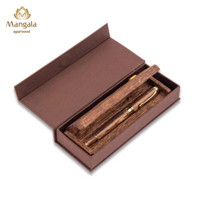 Premium Mangala Agarwood Pen Gift Box - Agarwood Pen And Agarwood Pen-Holder Combo