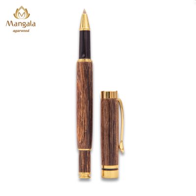 Premium Mangala Agarwood Pen Gift Box - Agarwood Pen and Wooden Tube, Velvet Pouch Combo