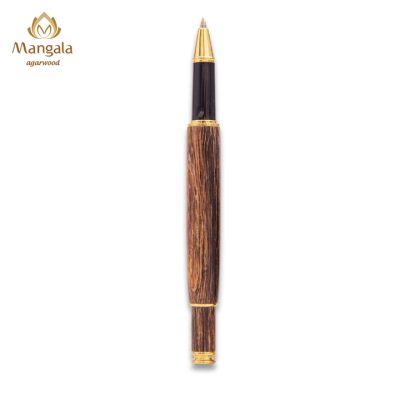 Premium Mangala Agarwood Pen Gift Box - Agarwood Pen And Wooden Tube, Velvet Pouch Combo
