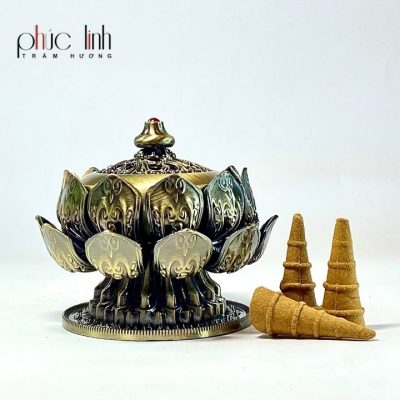 2 Floors Lotus Moss Green Copper Agarwood Burner