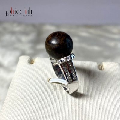 Silver Ring mix Agarwood Bead 1