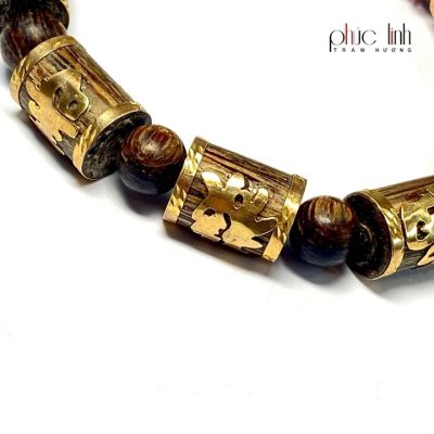 Phuc Linh Agarwood Bracelet Engraved Golden Phuc-Loc-Tho 8P3