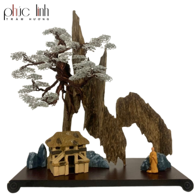 Phuc Linh Agarwood Scene Decoration - The Buddha Sweeping Pagoda Under White Cedar Tree
