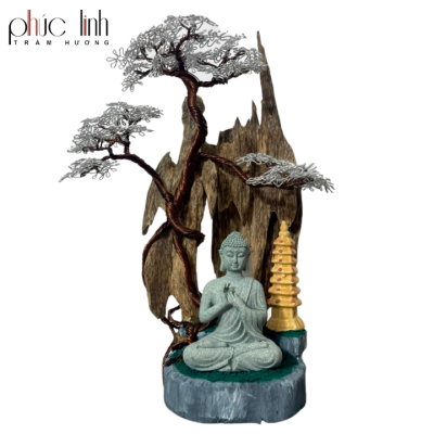 Phuc Linh Agarwood Scene Decoration - Cedar Tree And Buddha