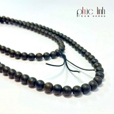 Vòng Cổ Tốc Tròn Ép Thêm Dầu Trầm Nguyên Chất Đen 8Ly